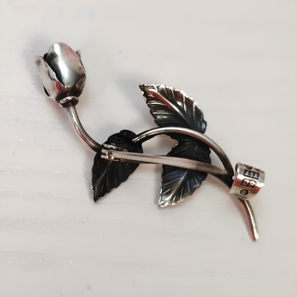 Vintage 1954 Sterling Silver Swedish Designer Tage Linde Rose Brooch Pin - Picture 3 of 11